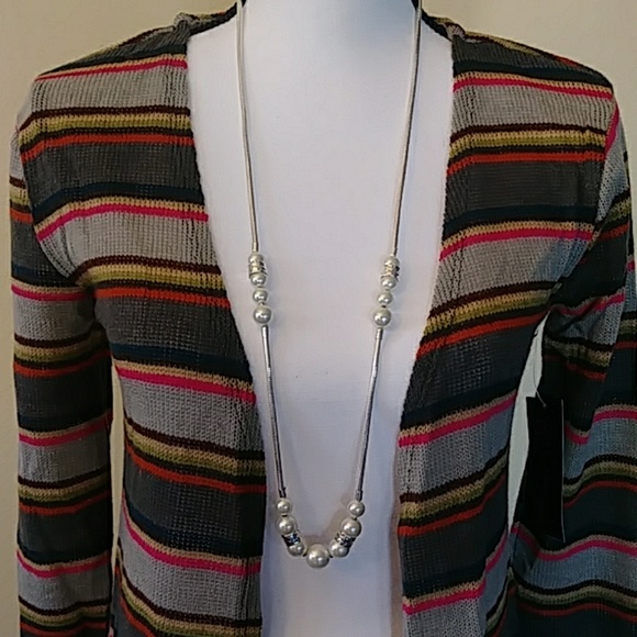Junior's Stripe Duster Cardigan. - Picture 2 of 4